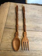 2 vintage reuzen XL lepel en vork hout Afrikaans, Ophalen of Verzenden