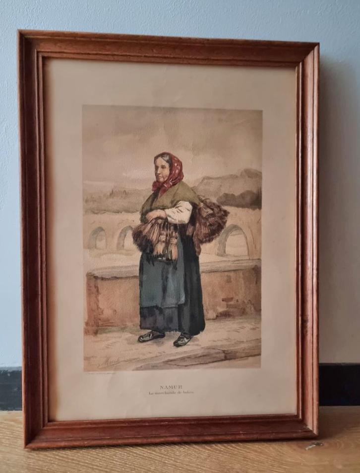 Chromolithografie Franz Meerts, Namur La marchande de balais, Antiquités & Art, Art | Dessins & Photographie, Enlèvement ou Envoi