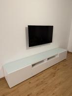 Meuble TV IKEA BESTÅ 240 cm - blanc - avec plateaux en verre, 25 à 50 cm, 200 cm ou plus, Moins de 100 cm, Enlèvement