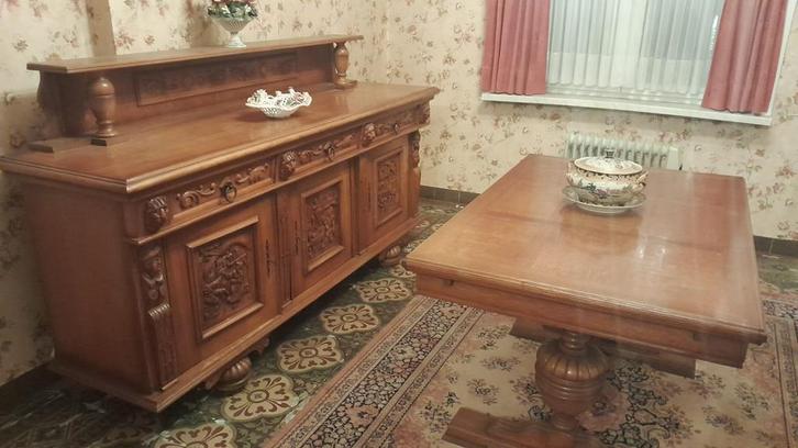 Antieke houten eetkamer, Huis en Inrichting, Complete eetkamers, Zo goed als nieuw, Ophalen