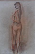 ONLEESBAAR / RUGGELINGS NAAKT / ORIGINEEL / 53x41cm / KADER, Antiek en Kunst, Kunst | Schilderijen | Modern, Ophalen of Verzenden