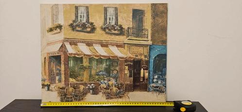 Sfeervol Doek met Frans Straatbeeld / Restaurant - Canvas Re, Antiek en Kunst, Kunst | Overige Kunst, Ophalen