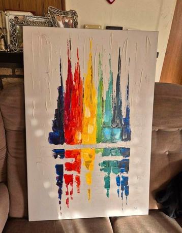 Prachtige Abstract kleurenboog schilderij 90cm op 60 cm beschikbaar voor biedingen
