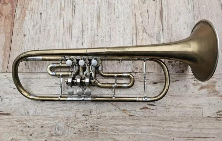 Anonymous German Rotary Bb Trompet 3, Muziek en Instrumenten, Blaasinstrumenten | Trompetten, Gebruikt, Trompet in si bemol, Ophalen