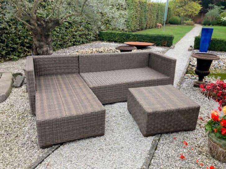 Lounge, Tuin en Terras, Tuinsets en Loungesets, Gebruikt, Loungeset, Rotan, 5 zitplaatsen, Bank, Bijzettafel, Ophalen