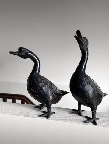 Couple de canards / oies en bronze