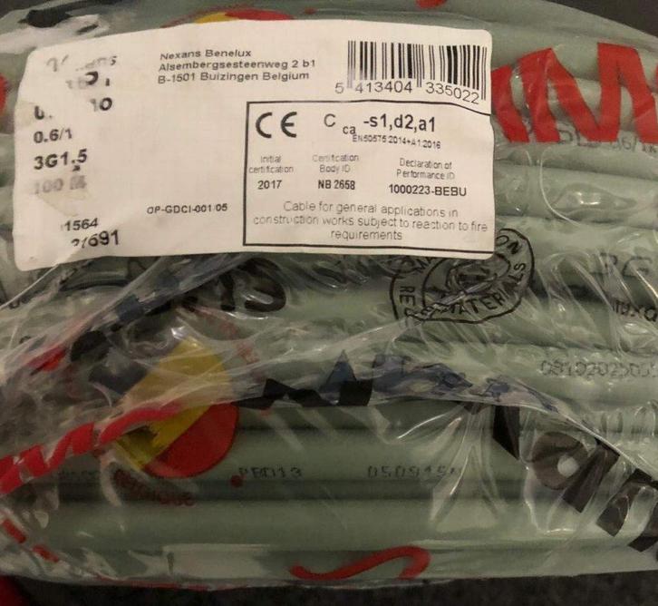 kabel XGB 3G1,5 CCA Ultimo 100 meter, Bricolage & Construction, Électricité & Câbles, Neuf, Enlèvement