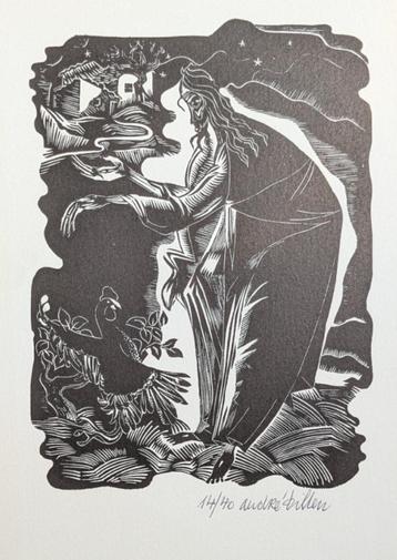 André Billen - linogravure - Jésus avec un poulet