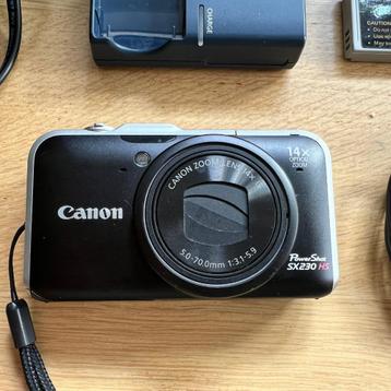 Canon powershot SX230 HS + SD card + extra batterij