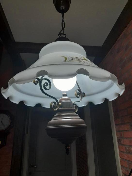 Antieke luchter met opale kap, Huis en Inrichting, Lampen | Kroonluchters, Zo goed als nieuw, Glas, Ophalen