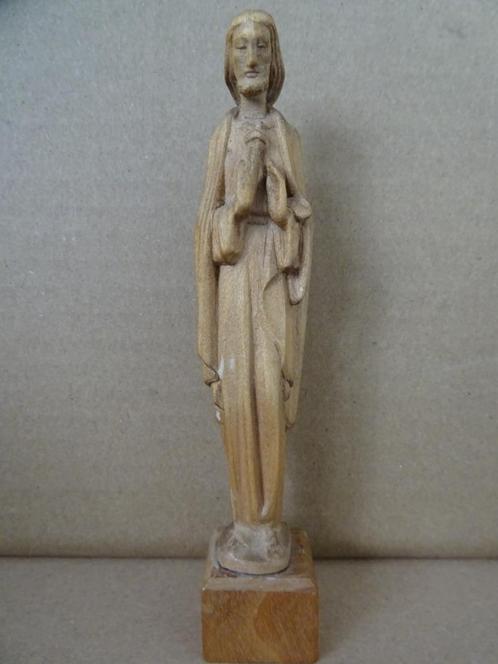 Volkskunst vintage Jezusbeeldje Heilig Hart hout Italië 14cm, Verzamelen, Religie, Zo goed als nieuw, Christendom | Katholiek