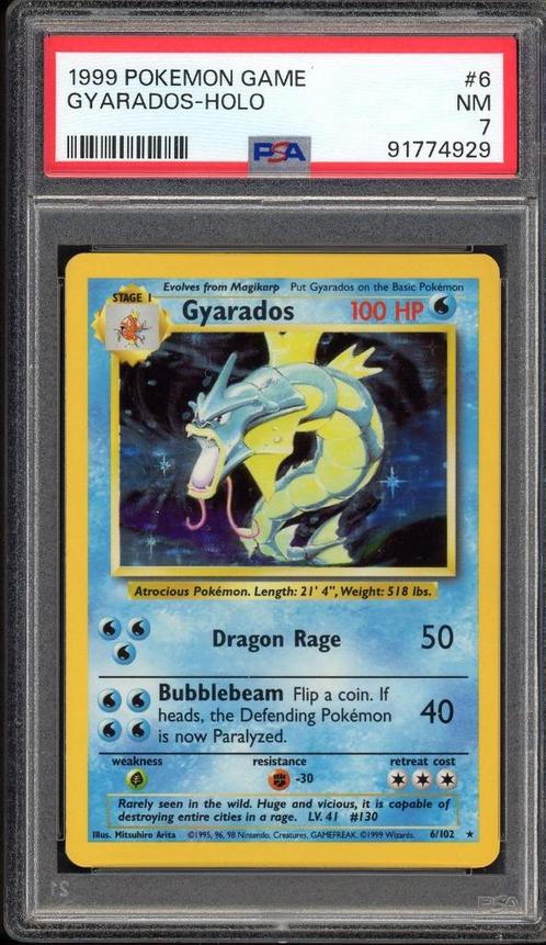 Gyarados Holo PSA 7 - 6/102 - Base Set 1999, Hobby en Vrije tijd, Verzamelkaartspellen | Pokémon, Zo goed als nieuw, Losse kaart