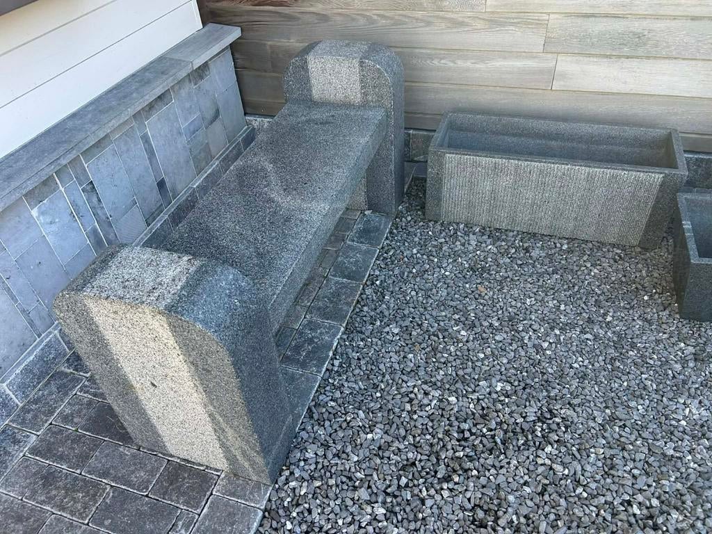 Granieten tuinbank + bloembakken – zeer stevig!, Tuin en Terras, Ophalen