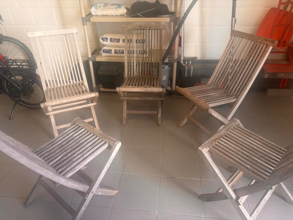 Super koopje tuinmeubelen, Jardin & Terrasse, Chaises de jardin, Enlèvement, Utilisé, Bois de teck, Pliant