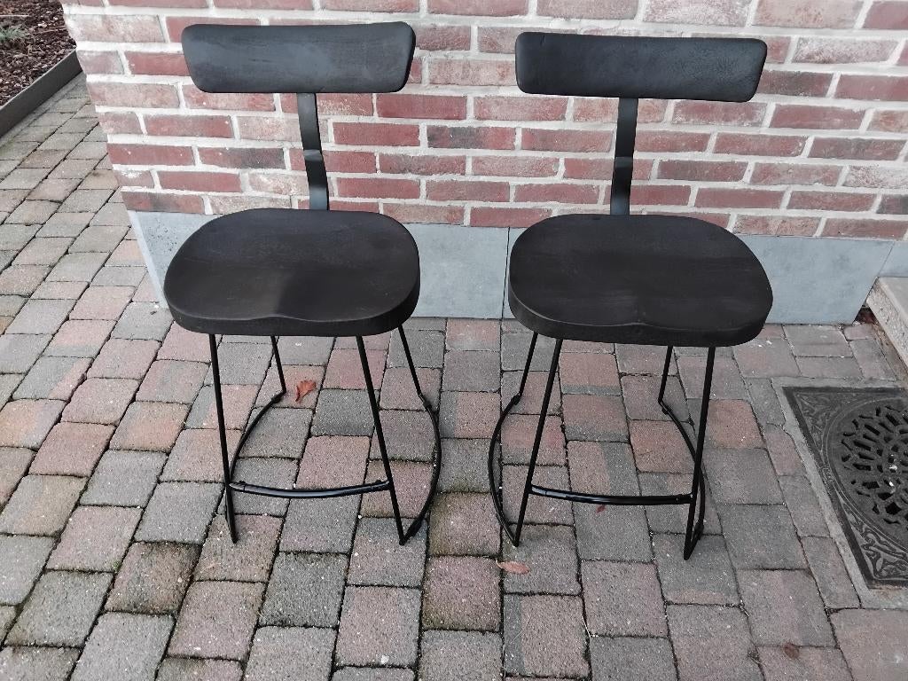 barstoelen massief mango zwart 2 stuks, Ophalen, Zo goed als nieuw