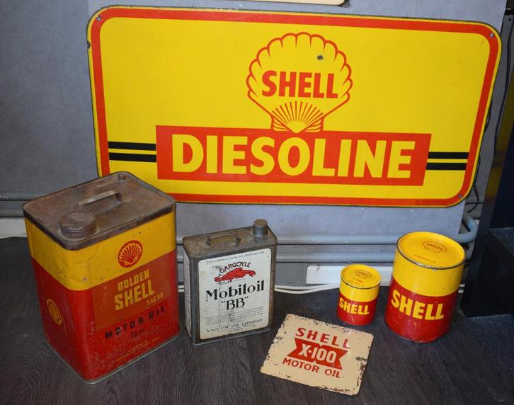 emaillebord olie blik shell mobiloil reclamebord, Verzamelen, Merken en Reclamevoorwerpen, Gebruikt, Reclamebord, Ophalen