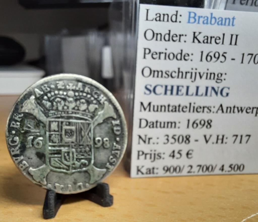 Schelling - 1698 - Antwerpen - Karel II - @45€, Postzegels en Munten, Munten | België, Ophalen of Verzenden, Overig, Losse munt