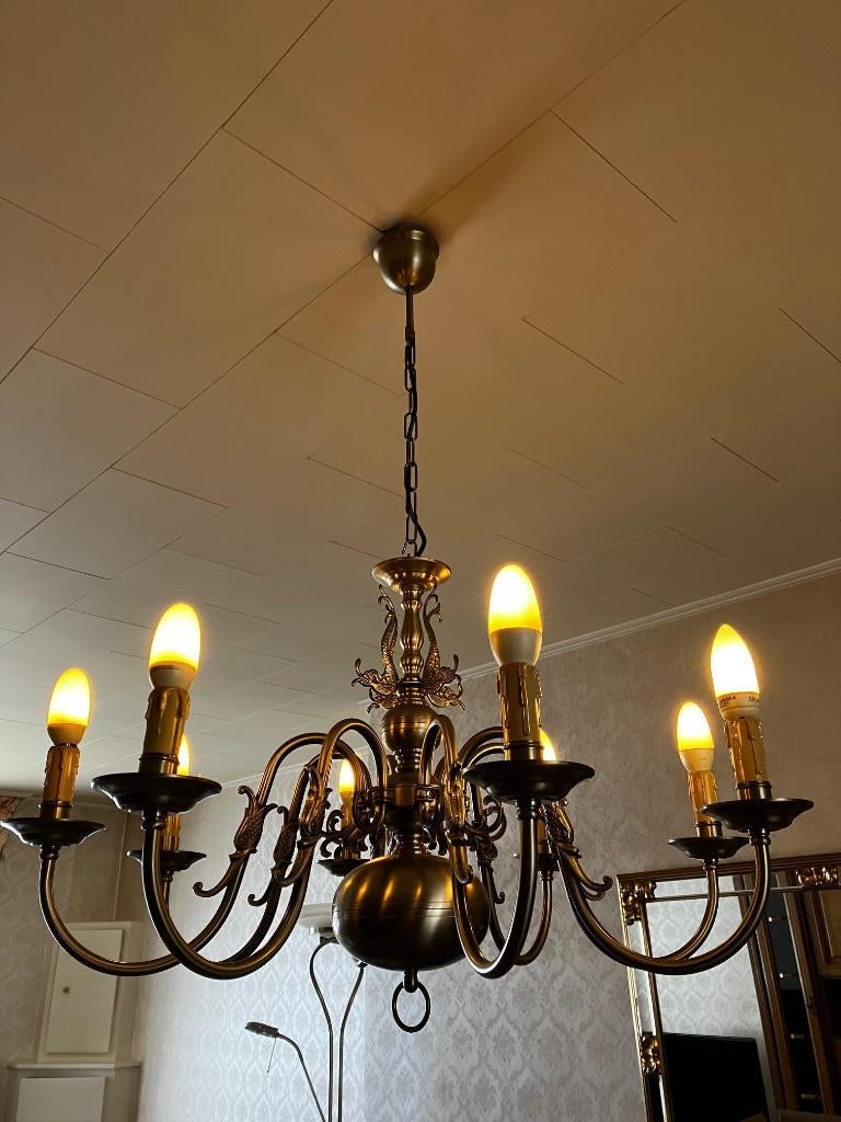 2 lustres en étain ? très bon état, séparément ou ensemble, Maison & Meubles, Enlèvement, Utilisé, Métal, Klassieke stijl in tin, goed onderhouden