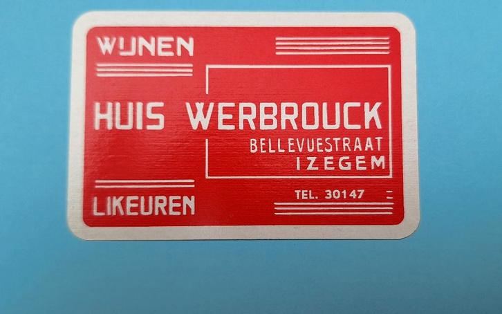 Speelkaart Izegem_Likeuren Werbrouck tel 30147_rood B_207, Verzamelen, Speelkaarten, Jokers en Kwartetten, Gebruikt, Speelkaart(en)
