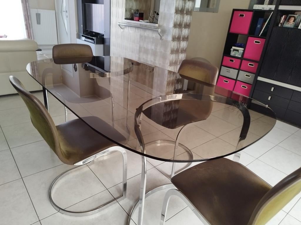 Table en verre fumé moderne, Maison & Meubles, 150 à 200 cm, Cinq personnes ou plus, Verre, Enlèvement