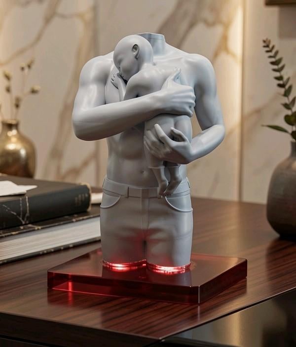 Beeld “Vaderliefde” - Witte buste met baby - ca. 12 cm, Ophalen of Verzenden