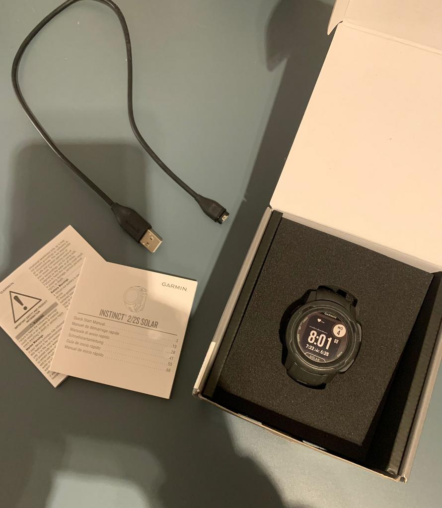 Garmin Instinct 2S Solar zwart-compleet in doos-prima staat, Ophalen of Verzenden, Zo goed als nieuw