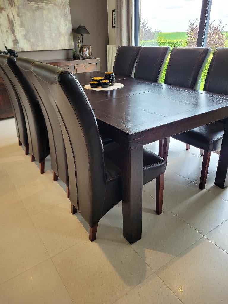 8 kunstleren eetkamerstoelen te koop 400 euro, Huis en Inrichting, Stoelen, Gebruikt, Vijf, Zes of meer stoelen, Leer, Bruin, Ophalen