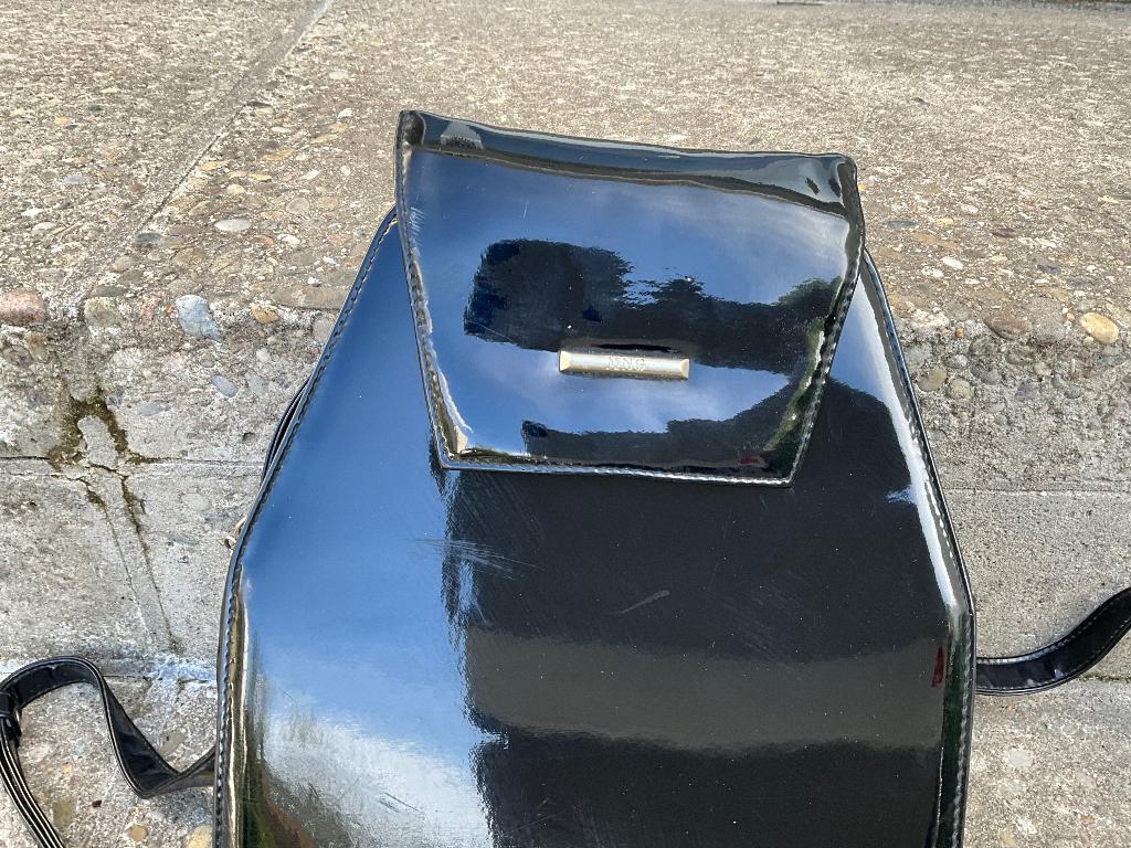 vintage Mango zwarte laklederen rugzak, Ophalen of Verzenden, Gebruikt, Zwart, Overige typen