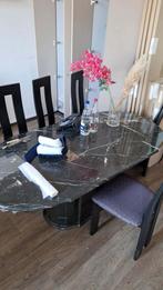 Marmeren tafel en 6 stoelen, Ophalen, Gebruikt, Ovaal, Overige materialen