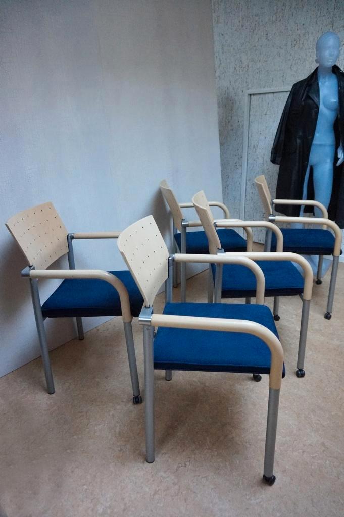 Set van 5 retro vintage eetkamerstoelen, armstoelen, Huis en Inrichting, Stoelen, Gebruikt, Vijf, Zes of meer stoelen, Hout, Metaal