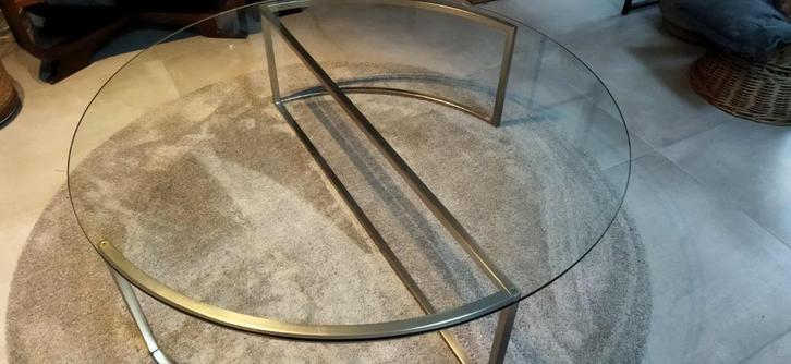 Woonkamertafel in chroom en glas - Mativa, Huis en Inrichting, Tafels | Salontafels, Zo goed als nieuw, Minder dan 50 cm, 100 tot 150 cm