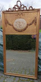 Gouden gelijsten geslepen spiegel, groot houten antieke kast, Ophalen, Rechthoekig, 50 tot 100 cm, 150 tot 200 cm