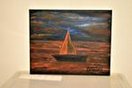 Oranje zeilboot landschapsschilderij, door Joky Kamo, Ophalen