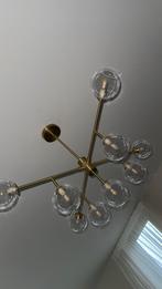 Hanglamp met 9 bollen in glas en goudkleurig metaal, Huis en Inrichting, Lampen | Kroonluchters, Ophalen of Verzenden, Nieuw, Glas