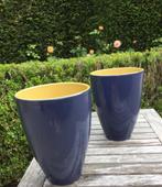 Set van twee Keramische Blauwe Bloempotten  3€/set, Ophalen, Zo goed als nieuw, Rond, Tuin