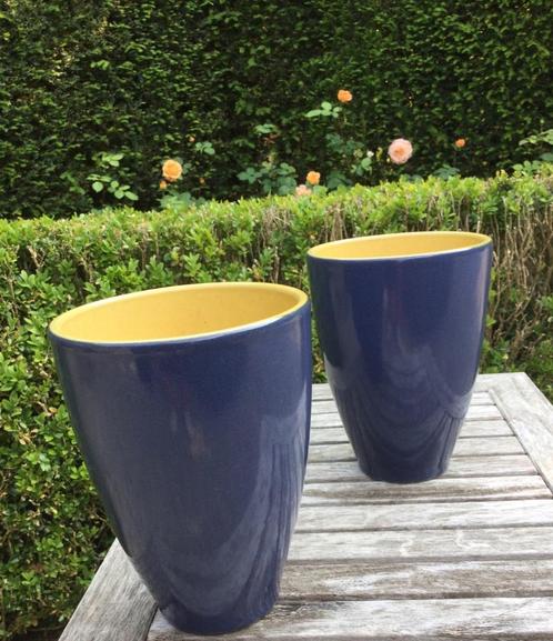 Set van twee Keramische Blauwe Bloempotten  3€/set, Tuin en Terras, Bloempotten, Zo goed als nieuw, Binnen, Balkon, Tuin, Rond
