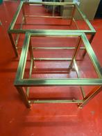 Salontafel en bijzettafel in messing met glazen blad, Ophalen, Vierkant, Modern / landelijk, Zo goed als nieuw