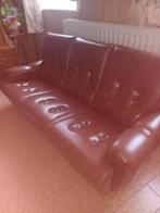 Bruine leren lounge met 3 stoelen en 2 fauteuils, Ophalen of Verzenden, Zo goed als nieuw, Leer