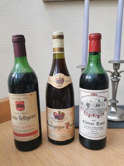 Lot van 3 vintage flessen wijn, Verzamelen, Wijnen, Zo goed als nieuw, Rode wijn, Ophalen
