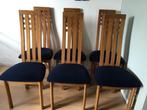 Zes notelaar stoelen in prima staat, Huis en Inrichting, Stoelen, Ophalen, Hout, Gebruikt, Blauw