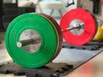 Competition bumper plates - 140 kg zonder stang, Sport en Fitness, Fitnessmaterialen, Ophalen, Zo goed als nieuw, Benen, Halterschijven