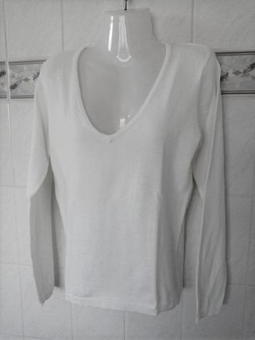 La Redoute : wit katoenen trui pull diepe V-hals , mt 38 beschikbaar voor biedingen