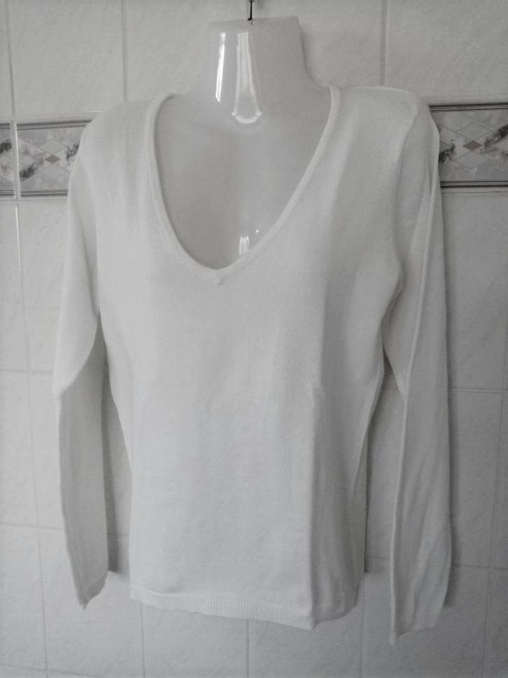 La Redoute : wit katoenen trui pull diepe V-hals , mt 38, Kleding | Dames, Truien en Vesten, Zo goed als nieuw, Maat 38/40 (M)