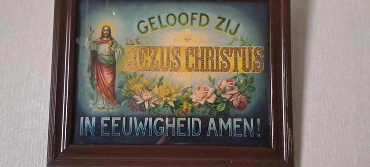 Vintage oude prent "spreuk "achter glas., Verzamelen, Foto's en Prenten, Prent, 1940 tot 1960, Ophalen