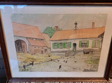 Ingekaderde aquarel  (R. Van Leeuw) (1944) beschikbaar voor biedingen