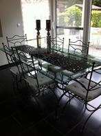 Table en verre et chaises en fer forgé, 100 tot 150 cm, 200 cm of meer, Ophalen of Verzenden, Vijf personen of meer