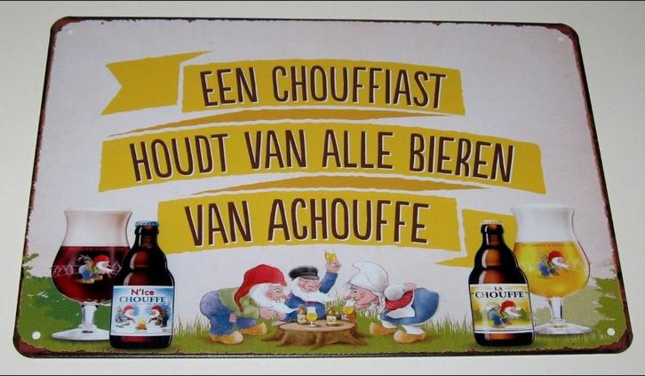 LA CHOUFFE BIER : Metalen Bord La Chouffe - Chouffiast, Verzamelen, Biermerken, Nieuw, Reclamebord, Plaat of Schild, Overige merken