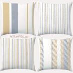 Set van 4 kussenhoezen gestreept blauw bruin 45x45cm, Huis en Inrichting, Verzenden, Nieuw, Wit, Vierkant