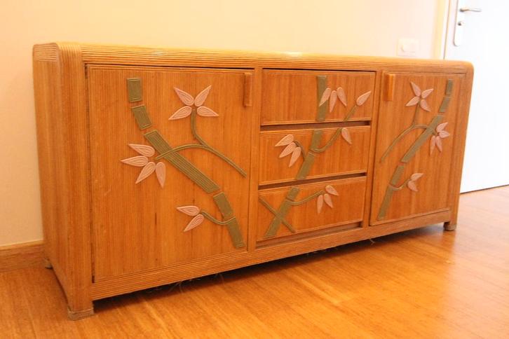 Origineel vintage bamboe dressoir  '70 - 172 X 77 X 45cm, Antiek en Kunst, Antiek | Meubels | Kasten, Ophalen