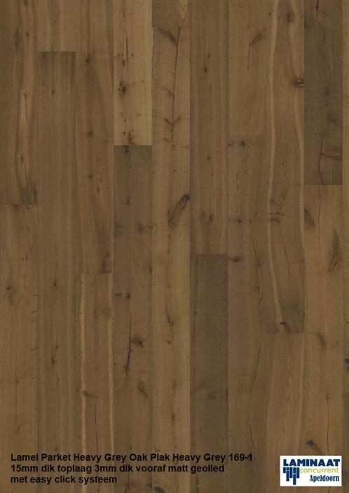 Lamel Parket click Oak Plank Heavy Grey 169-1 15mm dik 4V, Huis en Inrichting, Stoffering | Vloerbedekking, Nieuw, Parket, Bruin